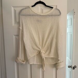 Free People Beach Top White Knit Sweater Tie-Front